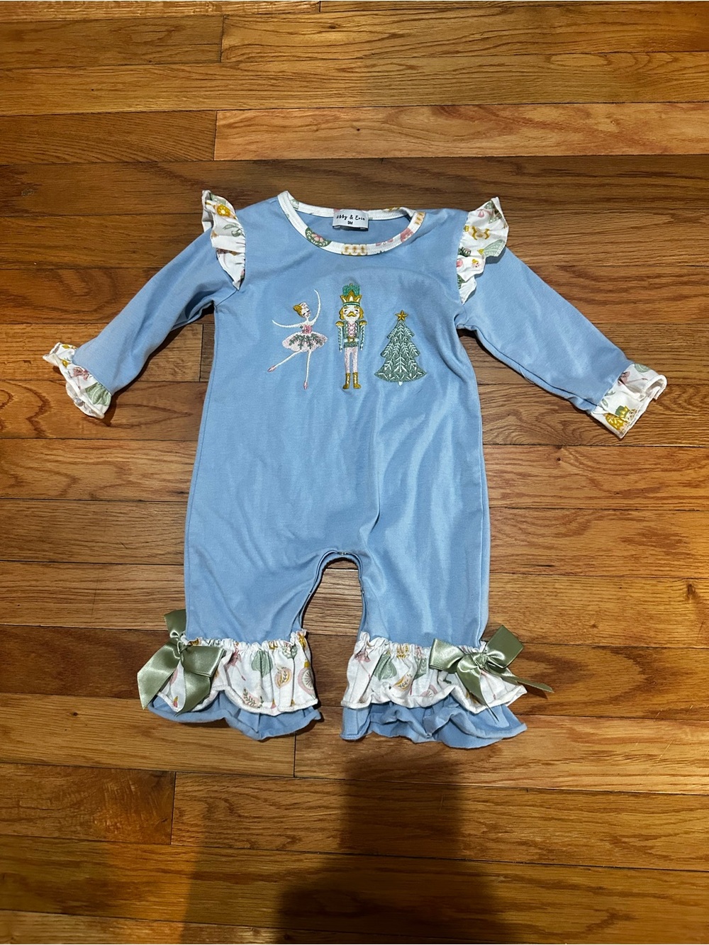 Abby & Evie Girls Blue Nutcracker Long Sleeve Jumpsuit Ruffles Bows 9M